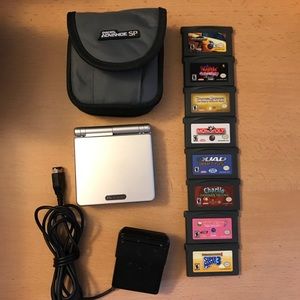 Silver Game Boy Advance SP with Games
